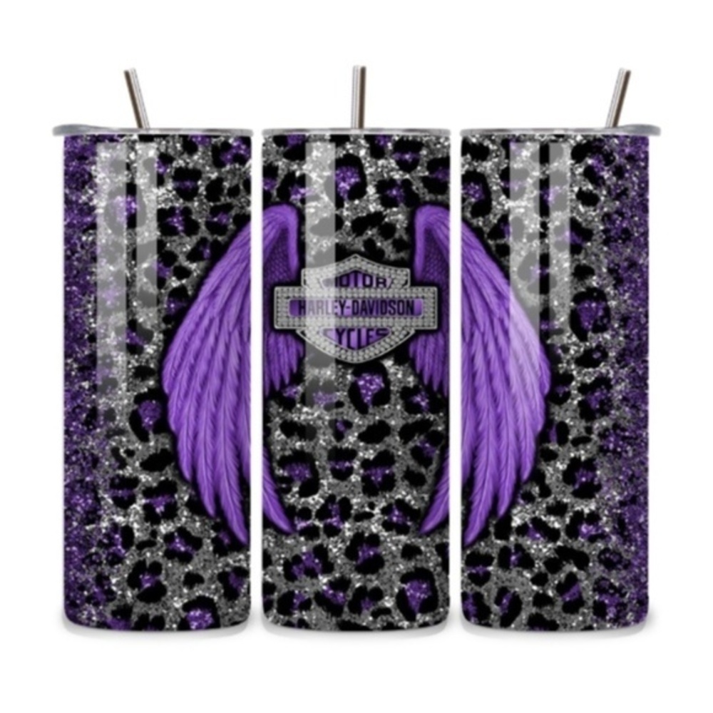 Harley Davidson Purple Leopard Glitter 20oz Stainless Steel.Tumbler